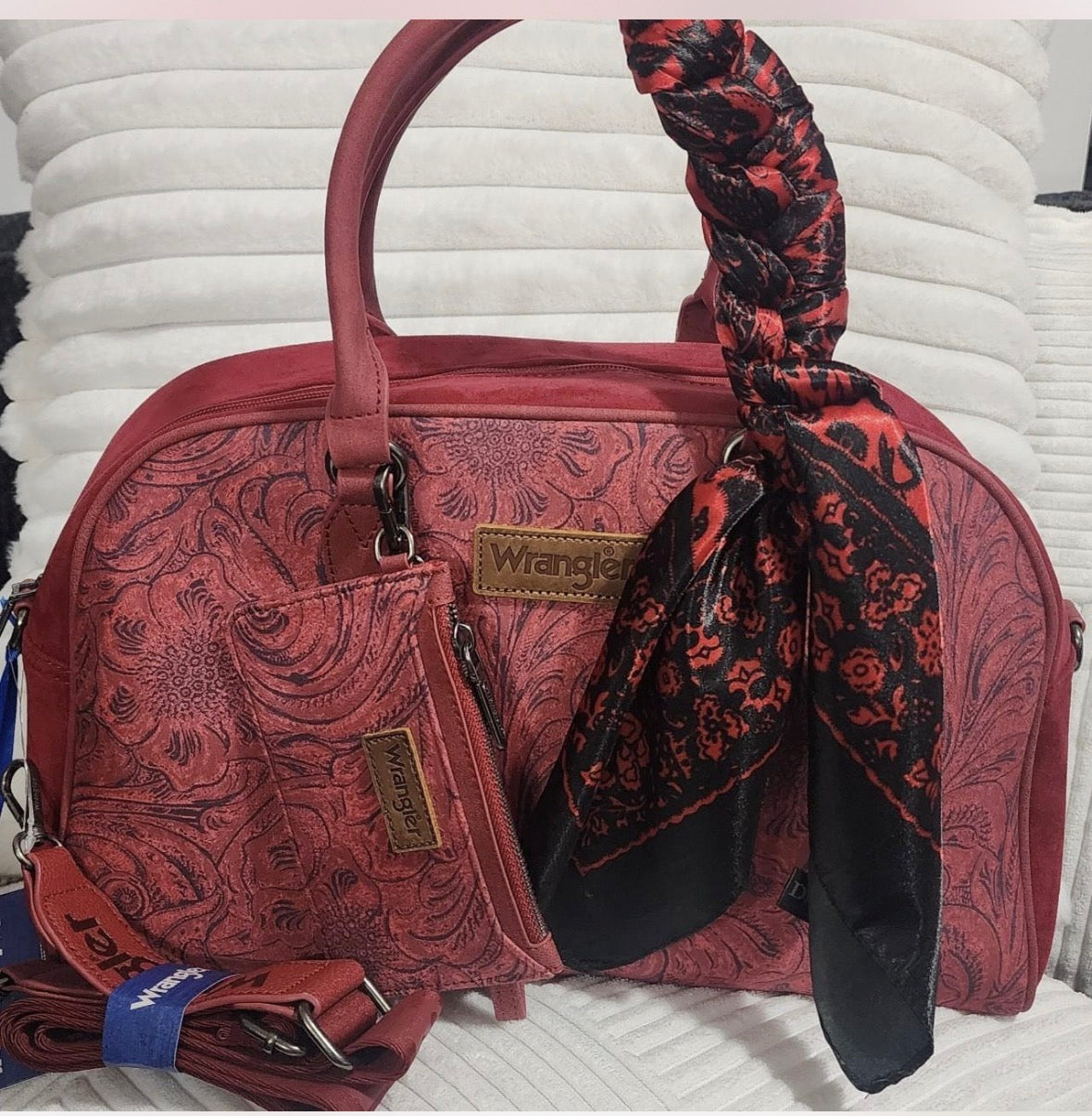 Wrangler Embossed Floral Satchel – Red