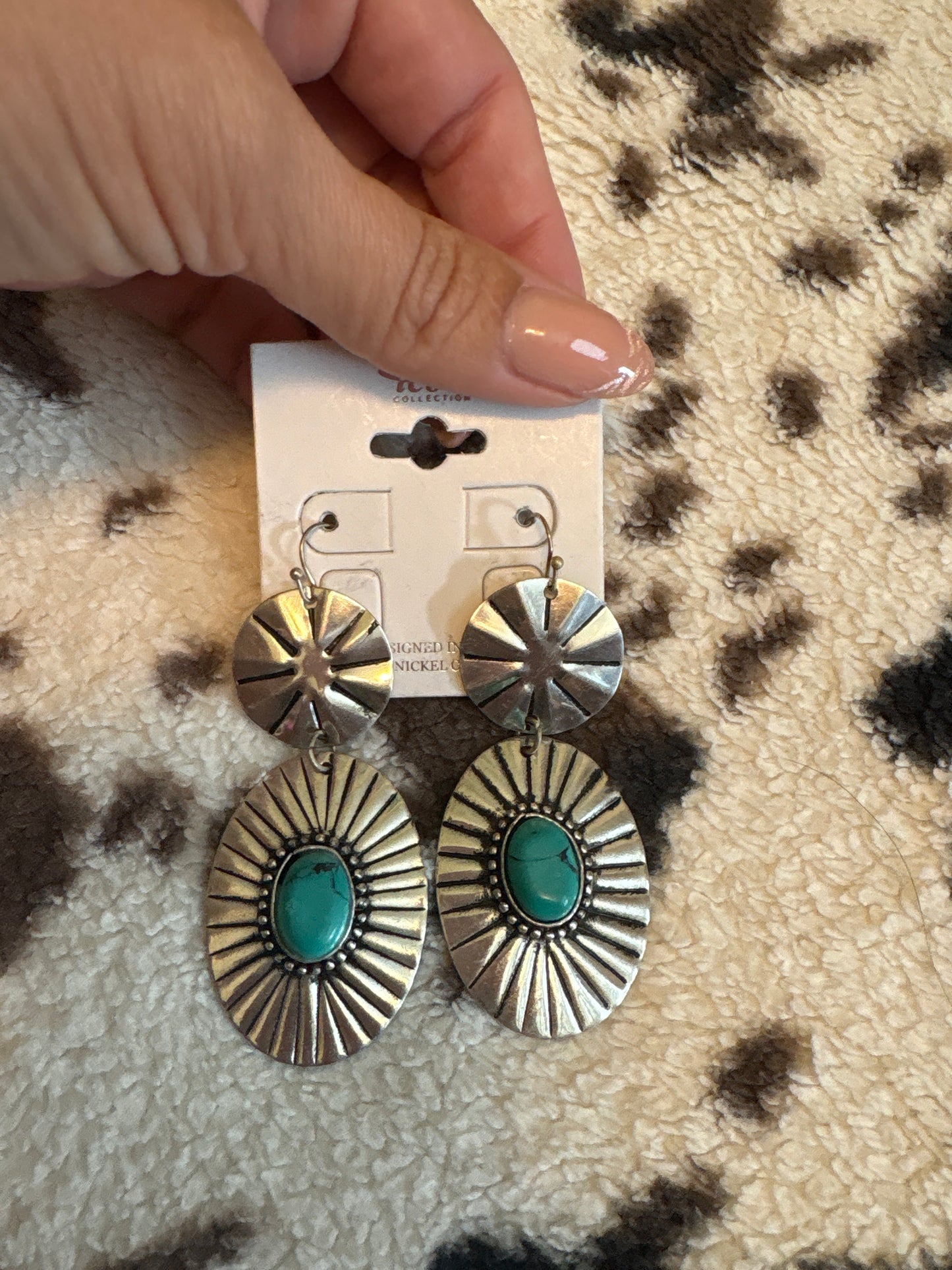 🤠 Western Turquoise Concho Drop Earrings