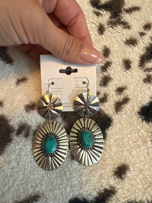 🤠 Western Turquoise Concho Drop Earrings