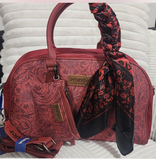 Wrangler Embossed Floral Satchel – Red