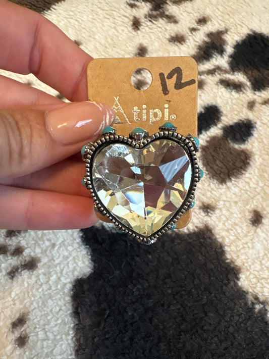 🤍 Western Crystal Heart Ring